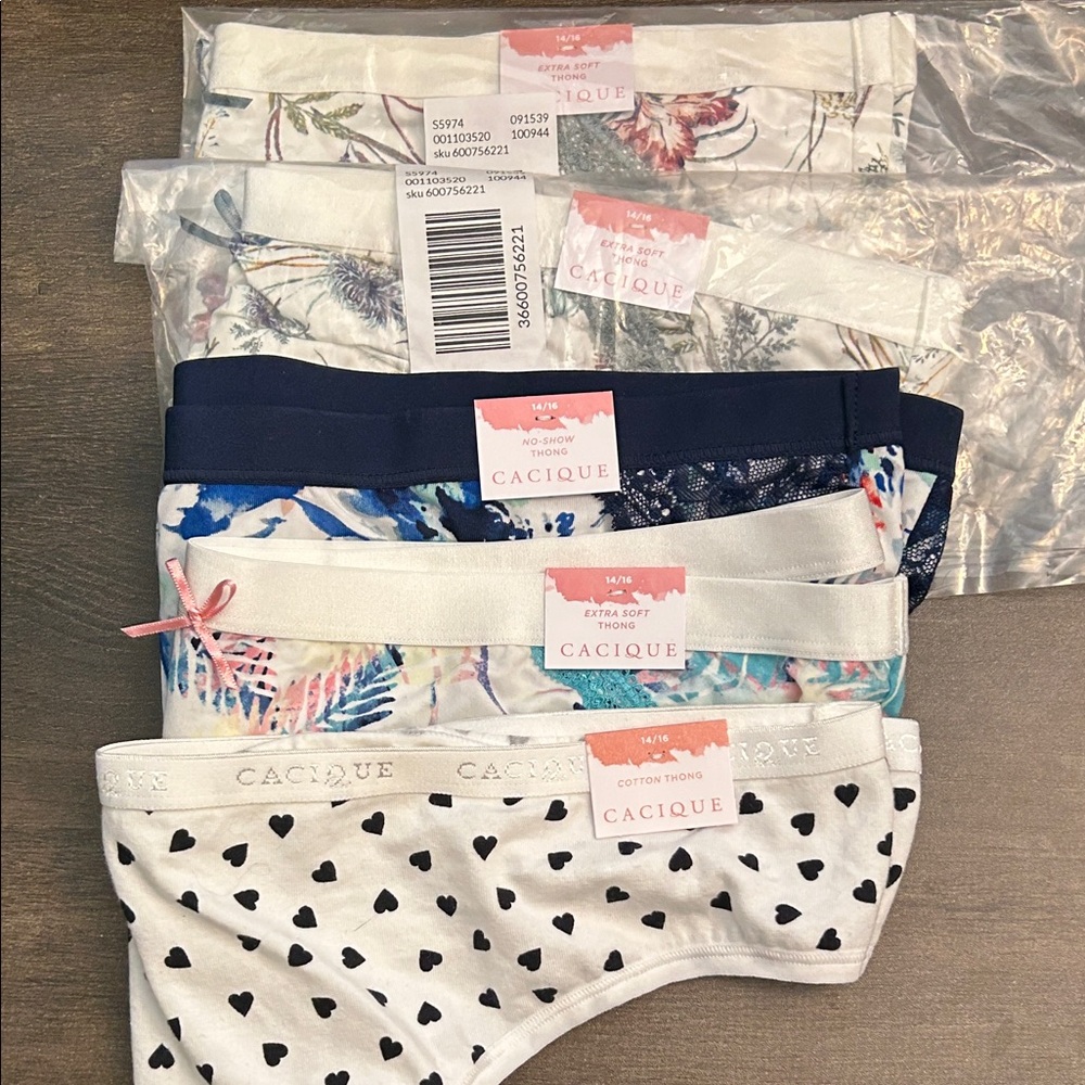 Cacique Women's Heart and Floral Thong Panties Set of 5